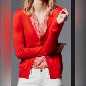 CAbi #3155 Fiery Red Rip Back Cobblestone Cardigan Sz L